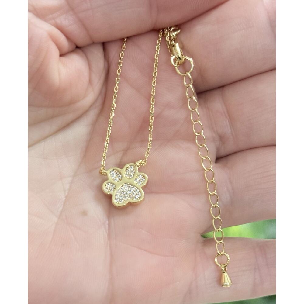 Gold Paw Print CZ Necklace, 18K Gold Plated Pet Lover Pendant, Dog Cat Mom, Paw
